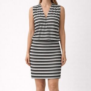 Max Studi Specialty - Black & White Striped Two-Piece Skirt Set | Bubble Hem Top